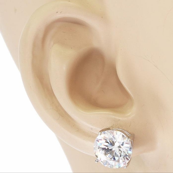 Silver 10 mm Crystal Cubic Zirconia Round Earrings - Picture 2 of 3
